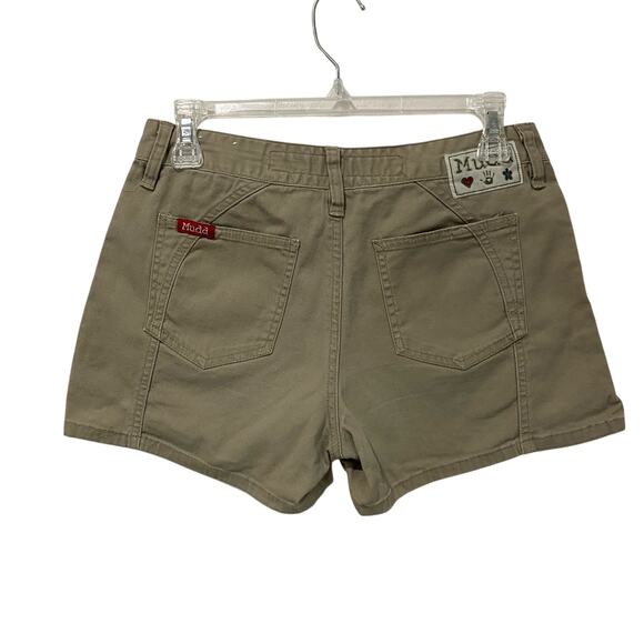 Vintage Y2K Mudd Jeans Tan Booty Mini Shorts Size 5 Low Rise 90s Retro Festival - Picture 2 of 8